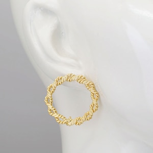 E704-1 pairs-Matt Gold Plated-32.5mm Twisted Circle Earrings-Ni Free Post