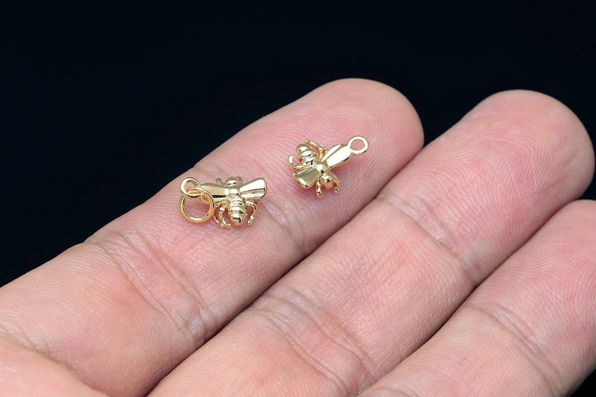 Ciondoli a forma di ape da miele placcati in oro, 8*11 mm [M1920-2 pezzi] - Italia