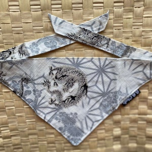 Shiba Inu Dragon Dog Bandana, White Pet Accessory, Handmade Dogwear, Adjustable Pet Bandana, Japanese Dragon Pattern, Unique Dog Bandana