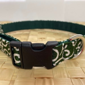 Japanese Green Karakusa Dog Collar, Shiba Inu Accessory, Traditional Design, Durable Handmade Dogwear, Pet Accessory