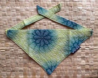 Japanese Tie-Dyeing Dog Bandana, Green Shibori Pattern, Handmade Pet Accessory, Adjustable Dogwear, Unique Dog Bandana