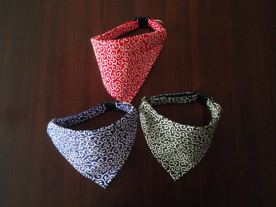 Japanese Karakusa Dog Collar Bandana – Removable Rayon Scarf, Made in Japan