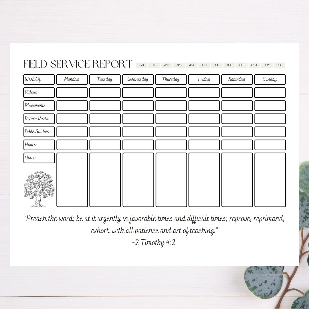 Weekly Field Service Tracker Jehovah's Witness Etsy