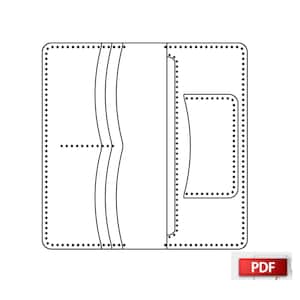 Patrón de billetera de cuero con bolsillo con cremallera y ranuras para tarjetas - Descarga en PDF de cartera de mano y de negocios - Plantilla para tarjetero con bolsillo con cremallera
