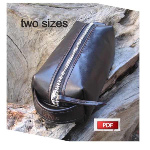 Leather Dopp Kit PDF -Shaving Bag Template -toiletry bag pattern-Men Leather Cosmetic Bag-Shaving Bag-PDF Dopp Kit