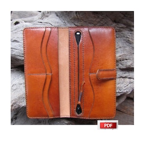 Patrón PDF de billetera larga - Patrón de cartera de mano - Plantilla de billetera comercial - Patrón de billetera de cuero para tarjetas
