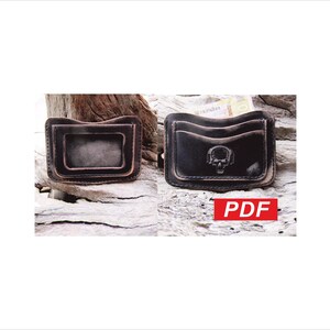 Leather Card Holder PDF Pattern, Minimalist Wallet Sewing Template, Skull Design