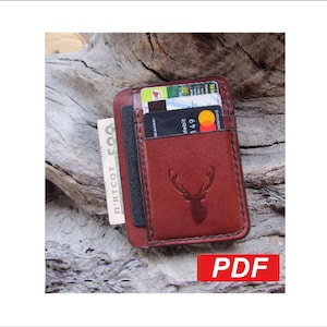 Leather Card Holder PDF Pattern, Minimalist Wallet Sewing Template with Deer Design