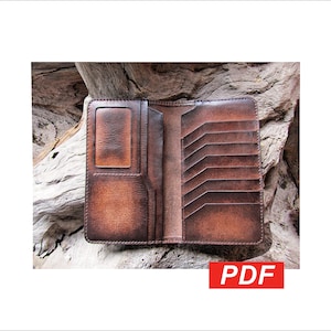 Patrón de cartera de mano larga de cuero - Patrón de cartera de mano de cuero PDF - Plantilla de cartera de negocios larga