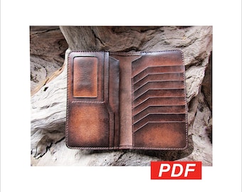Long Leather Clutch Wallet Pattern - Leather Clutch Pattern PDF - Template Long Business Wallet