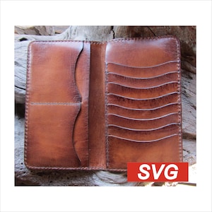 Patrón de billetera larga de cuero - Patrón de cartera de cuero SVG - Plantilla de billetera larga - Patrón de billetera de tarjeta SVG - Plantilla de billetera de cuero SVG
