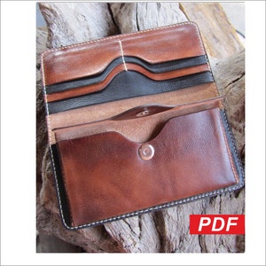 Patrón de billetera larga con bolsillo - Cartera de cuero - Patrón de billetera larga con bolsillo - Patrón de cartera de cuero - Diseño de billetera DIY