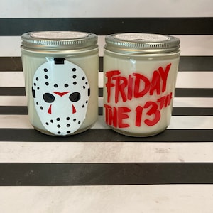 Friday the 13th Jason Hand Poured 8 oz Candle Scented in Fall Lakeside breeze, campfire, and marshmallow Horror Movie Camp