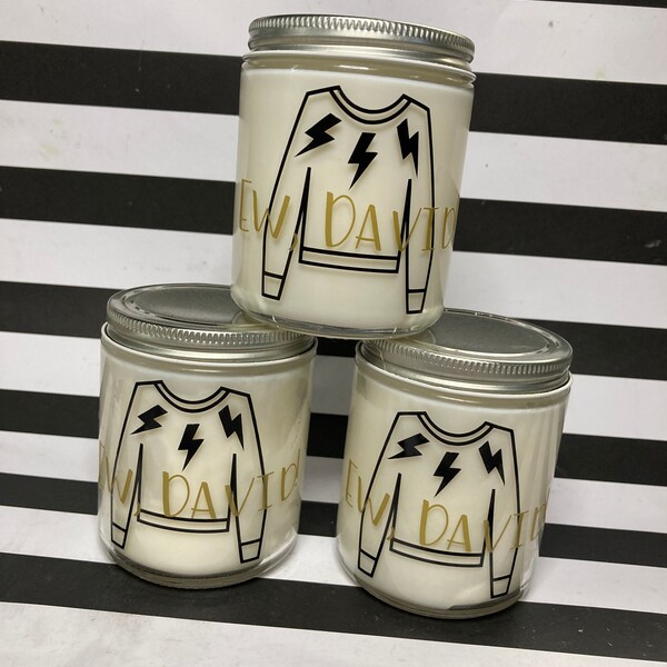 Ew, David! 8 oz Hand Poured candle inspired by Schitt's Creek Scented in crisp citrus. eucalyptus, cold morning air, meadow grass cedarwood