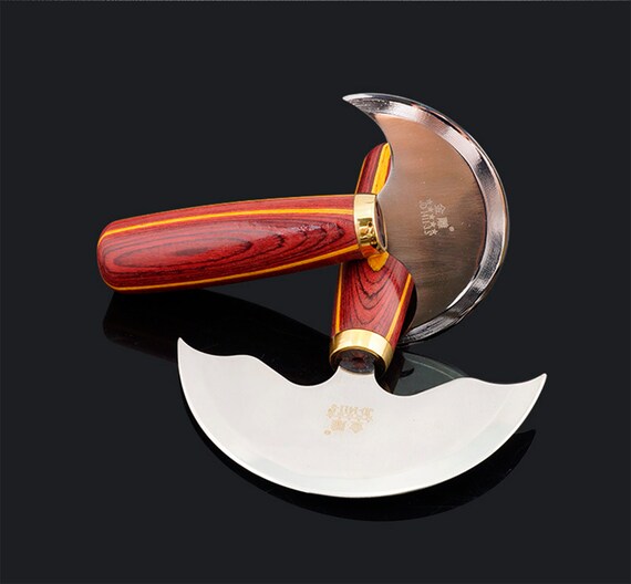 Leather Half Moon Knife Leather Round Head Knife with Wooden Etsy