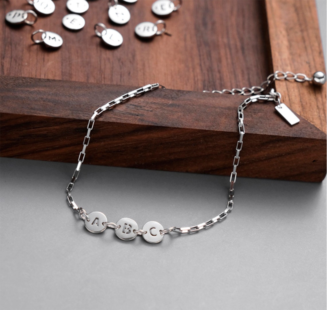 Initial Charm Letters Bracelet 925 Sterling Silver Small Etsy