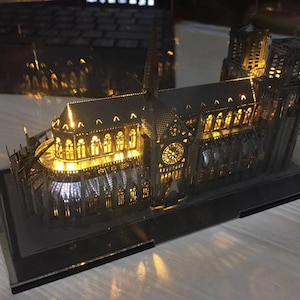 Notre Dame Cathedral 3D Metal Puzzle: DIY Model Kit with Lights