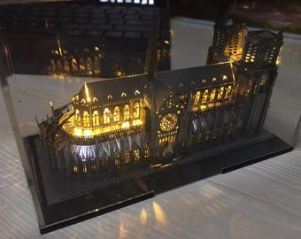 Notre Dame Cathedral 3D Metal Puzzle: DIY Model Kit with Lights