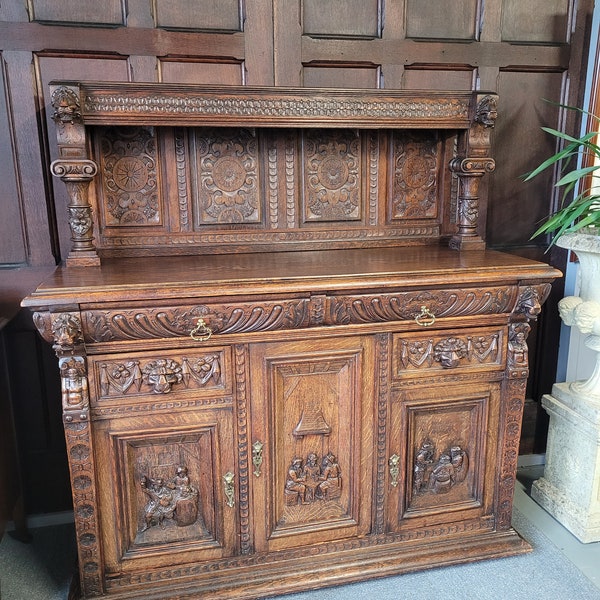 Gothic Revival Style Carved  Oak Sideboard in beautiful condition.