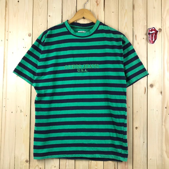 guess t shirt striped green