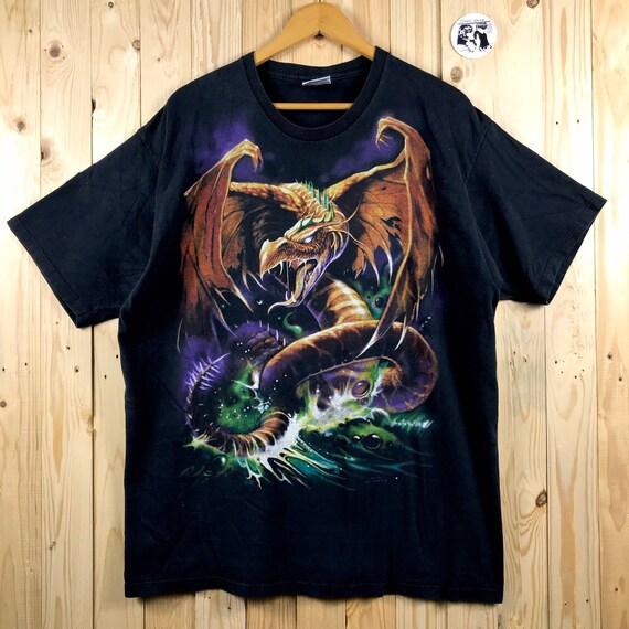 Vintage 90s liquid blue skull dragon fullprint dop