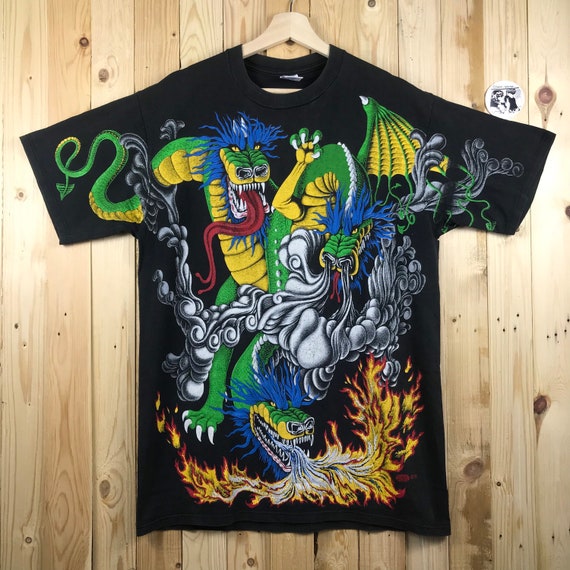 Vintage 90s dragon all overprint liquid blue 1994