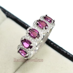 Natural Rhodolite Garnet Ring, 925 Sterling Silver, Garnet Ring, Cluster Ring, Solitaire Ring, January Birthstone, Gift For Her, Women Ring