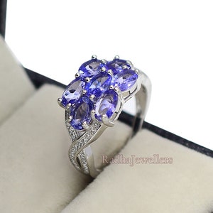 Tansanit Cocktailring, Natürlicher Tansanit Ring, 925 Sterling Silber, Dezember Geburtsstein Ring, Cluster Ring, Verlobungsring, Geschenk für sie