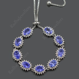 925 Sterling Silver, Natural Tanzanite Bracelet, Tie Bracelet, December Birthstone, Tanzanite Jewelry, Bolo Adjustable Bracelet,Gift For Her