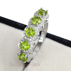 Natural Green Peridot Ring, 925 Sterling Silver, August Birthstone, Half Eternity Band, Stackable Ring, Anniversary Ring, Gift For Her