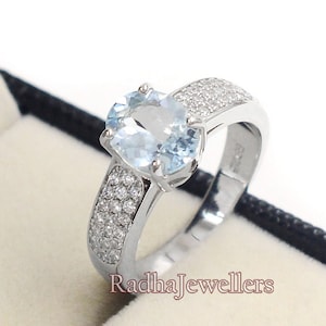 Natural Aquamarine Ring, 925 Sterling Silver, Solitaire Ring, Aquamarine Jewelry, March Birthstone, Proposal Ring, Women Ring, Gift For Her