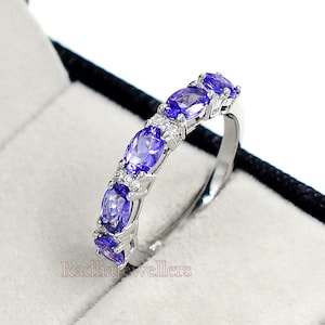 Natural Tanzanite 925 Sterling Silver Ring, Tanzanite Ring, Half Eternity Band, December Birthstone, Promise Ring, Bridal Ring, Gift For Her