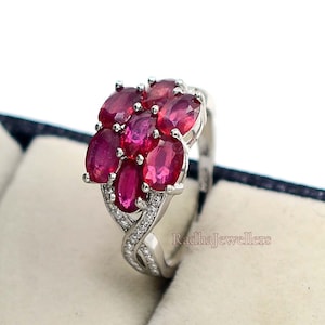 Natural Ruby Ring, 925 Sterling Silver, July Birthstone, Ruby Cocktail Ring, Cluster Ring, Engagement Ring, Proposal Ring, Anniversary Gift