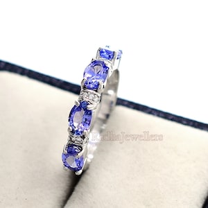 Natural Tanzanite Ring, 925 Sterling Silver, Tanzanite Ring, Stacking Ring, Half Eternity Band, December Birthstone, Engagement Ring Women