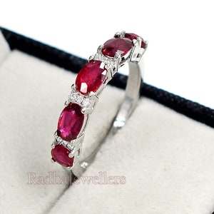 Natural Ruby Cut Ring, 925 Sterling Silver, Half Eternity Band, July Birthstone, Proposal Ring, Engagement Ring, Wedding Ring, Gift For Her