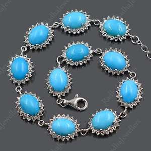 Natural Arizona Turquoise Bracelet, 925 Sterling Silver, Chunky Bracelet, December Birthstone, Adjustable Chain Bracelet, Anniversary Gift