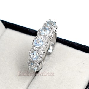 Natural Aquamarine Ring, 925 Sterling Silver, Aquamarine Ring, Half Eternity Ring, Stackable Ring, Aquamarine Jewelry, March Birthstone Ring