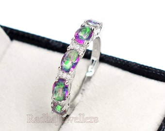 Mystic Topaz Ring, Rainbow Mystic Topaz Ring, 925 Sterling Silver, Topaz Stackable Ring, November Birthstone, Engagement Ring, Gift For Her
