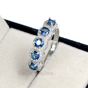 London Blue Topas Hochzeit Silberring, 925 Sterling Silber, Dezember Geburtsstein, halbe Eternity Band, stapelbarer Ring, Geschenk für sie, Frauenring