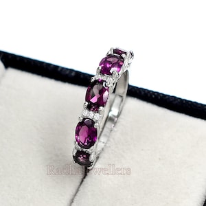 925 Solid Sterling Silver, Natural Rhodolite Garnet Ring, Garnet Ring, January Birthstone, Stackable Ring, Half Eternity Ring, Gift For Her