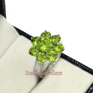 925 Sterling Silver, Natural Green Round Cut  Peridot Ring, August Birthstone, Peridot Women Jewelry, Wedding Proposal Ring, Gift For Wife