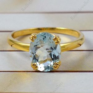Natural Aquamarine Solitaire Ring\ 14k Solid Gold Ring\ Ring For Wedding\ Aquamarine Gold Ring\ Promise Ring\ March Birthstone\ Gift For Her