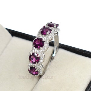 Natural Rhodolite Garnet Ring, 925 Sterling Silver, Garnet Ring, Half Eternity Band Ring, January Birthstone, Stackable Ring, Gift For Her