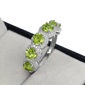 Natural Peridot Ring, 925 Sterling Silver, Half Eternity Band, August Birthstone, Peridot Jewelry, Stackable Ring, Bridal Ring, Gift For Her