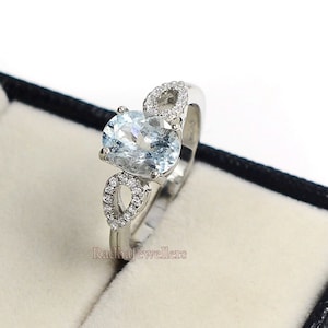 Natural Aquamarine Ring, 925 Sterling Silver, March Birthstone, Aquamarine Engagement Ring, Solitaire Ring, Wedding Ring, Gift For Her