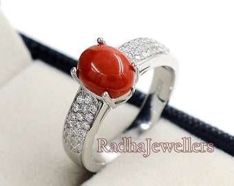 Natural Coral Ring, 925 Sterling Silver, Solitaire Ring, Coral Jewelry, May Birthstone, Proposal Ring, Women Ring, Bridal Ring, Gift For Her