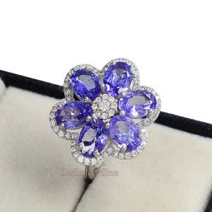 Tansanit Cocktailring, natürlicher Tansanitring, 925 Sterlingsilber, Dezember Geburtsstein, Cluster-Ring, Jubiläumsring, Geschenk für sie, Mutter