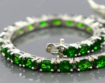 Natural Chrome Diopside Bracelet, 925 Sterling Silver, Tennis Bracelet, October Birthstone, Green Stone Bracelet, Birthday Gift Gift For Her