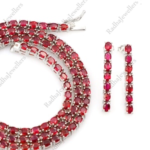Natural Ruby Necklace With Earring\ 925 Sterling Silver\ Tennis Necklace\ July Birthstone\ Ruby Jewelry\ Wedding Necklace\ Gift For Her