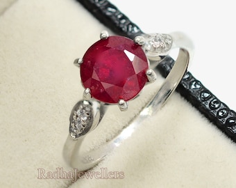 8mm Round Natural Ruby Ring, 925 Sterling Silver, Solitaire Ring, July Birthstone, Proposal Ring, Anniversary Gift, Birthday Gift For Her